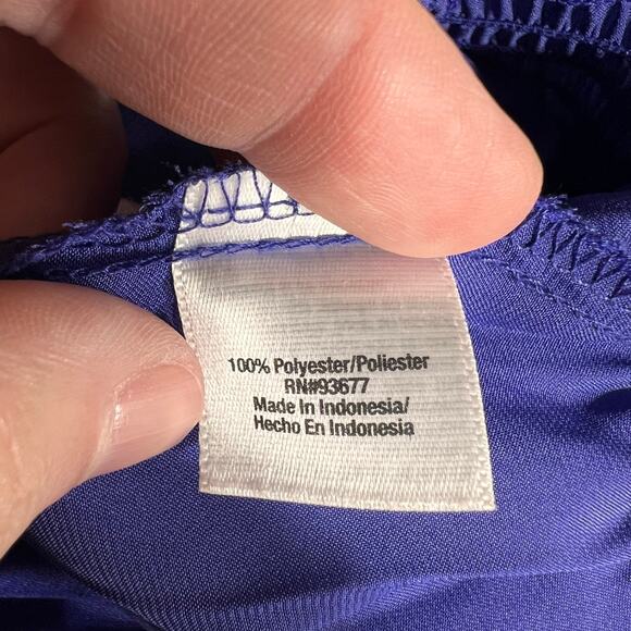 ana Womens Blouse Shirt Top Satin Halter Top Smocked Bubble Hem Blue Purple Lar - Picture 7 of 8